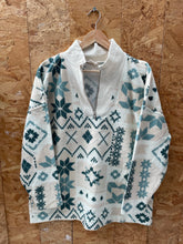 Vintage 90s cream green nordic ski pattern quarter zip crazy fleece size XL